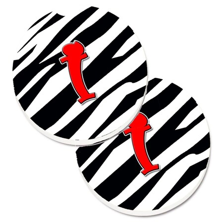 Carolines Treasures Monogram Initial I Zebra Red Set of 2 Cup Holder Car Coaster CJ1024-ICARC